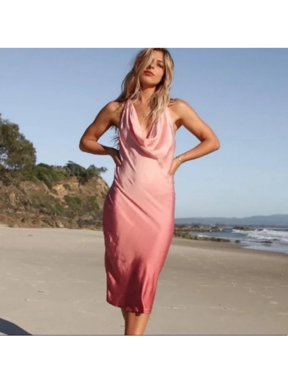 Young Fabulous & Broke Rose Pink Cowl Neck Satin Midi Dress